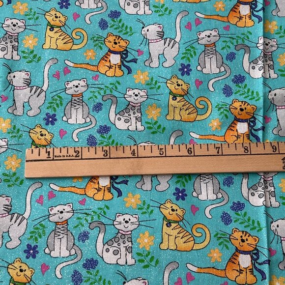 Fabric Cat Print by Laurie Campbell/Patty Reed 2017 La Di Draw 1+ Yard Glitter - Picture 2 of 11